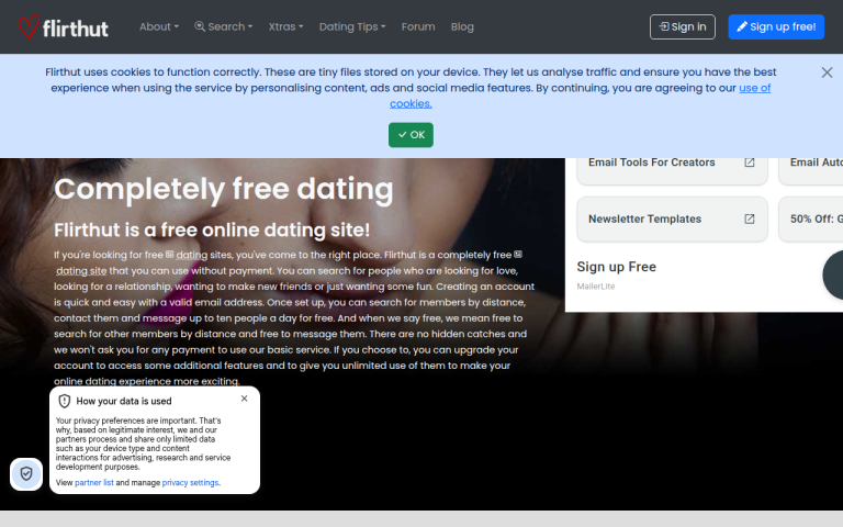 Flirthut.com website screenshot
