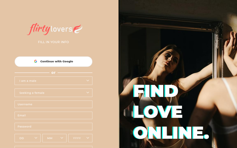 FlirtyLovers.com website screenshot