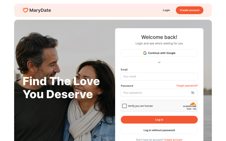 MaryDate.com website screenshot