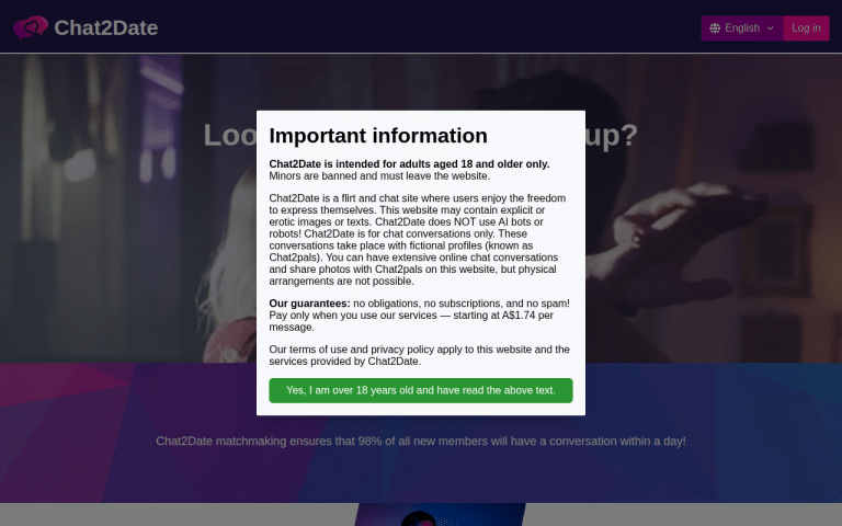 chat2date.net Review website screenshot