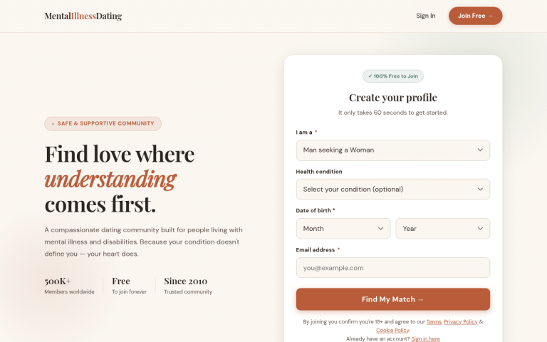 mentalillnessdating.com Review website screenshot