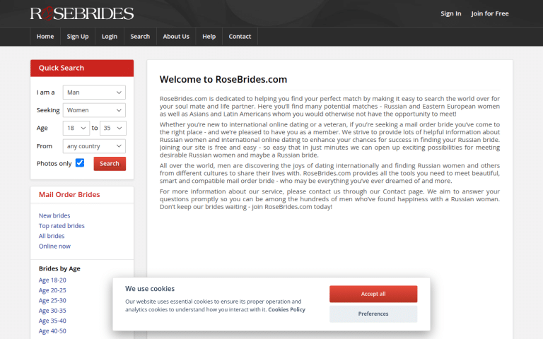 rosebrides.com Review website screenshot