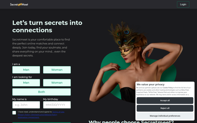 SecretMeet.com website screenshot