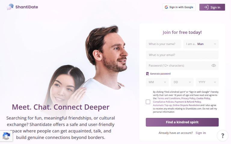 shantidate.com Review website screenshot